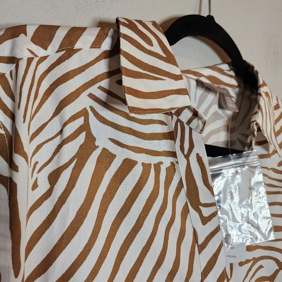 NWT Chico's popover 3/4 sleeve brown zebra cotton shirt. Size 3. XL - Picture 2 of 16